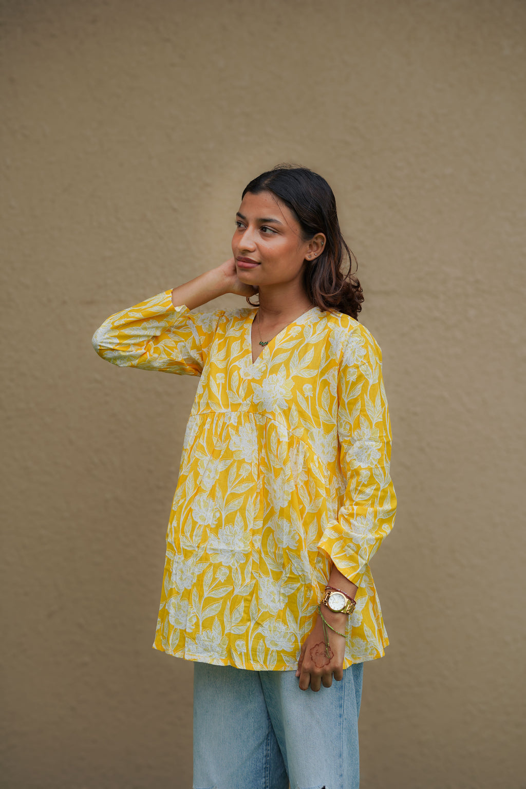 Sunshine Bloom Cotton Peplum Top
