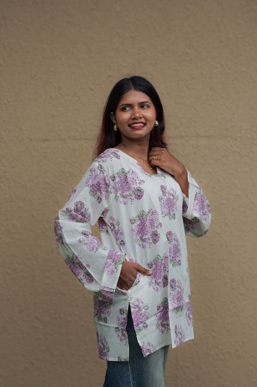 Lavender Floral Short Kurti