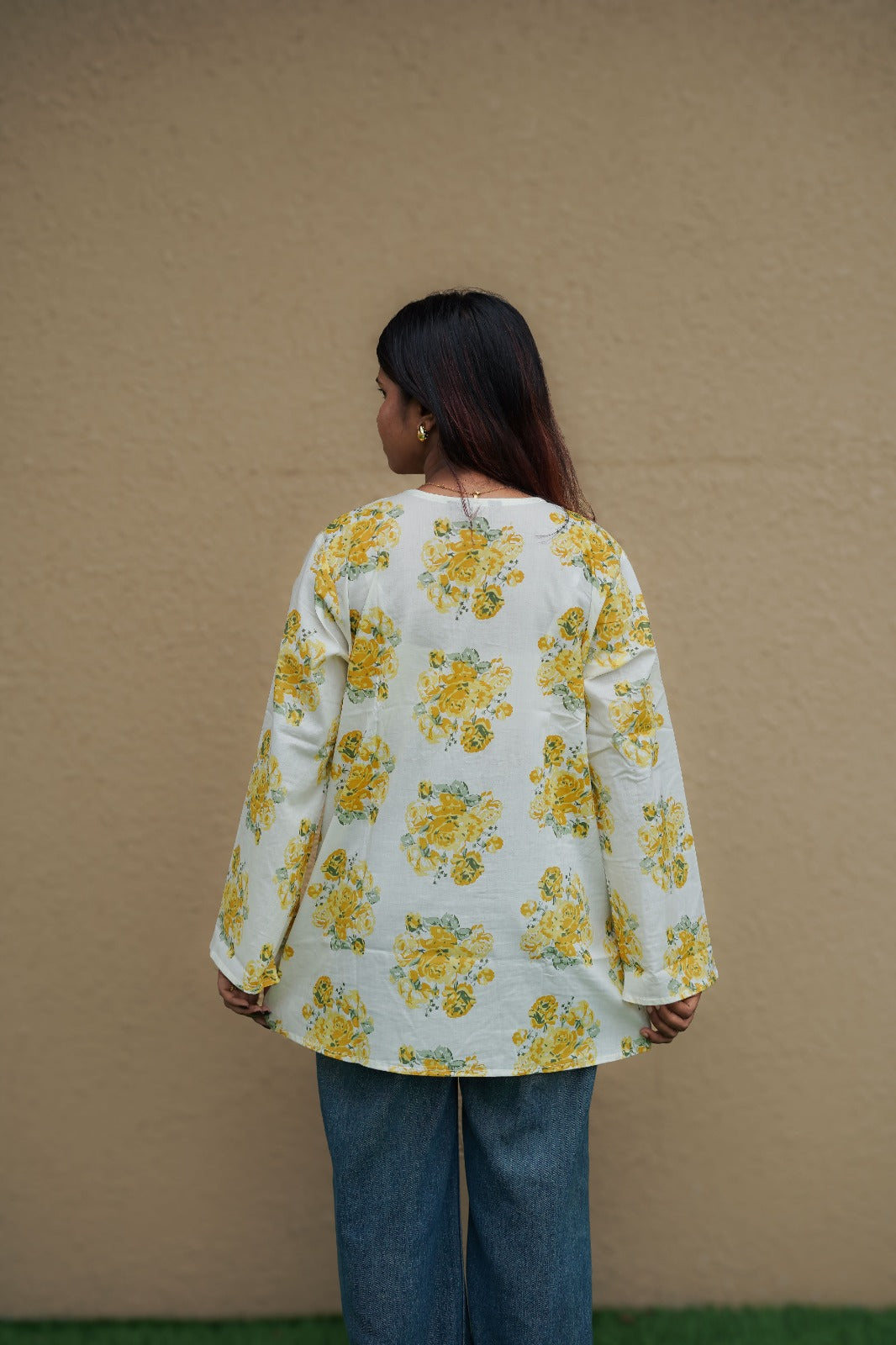 Yellow Floral Short Kurti