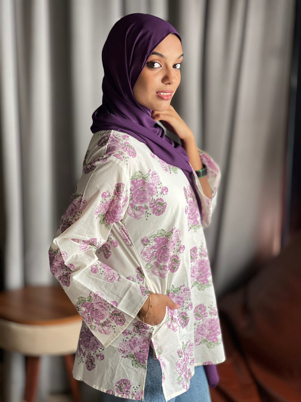 Lavender Floral Short Kurti