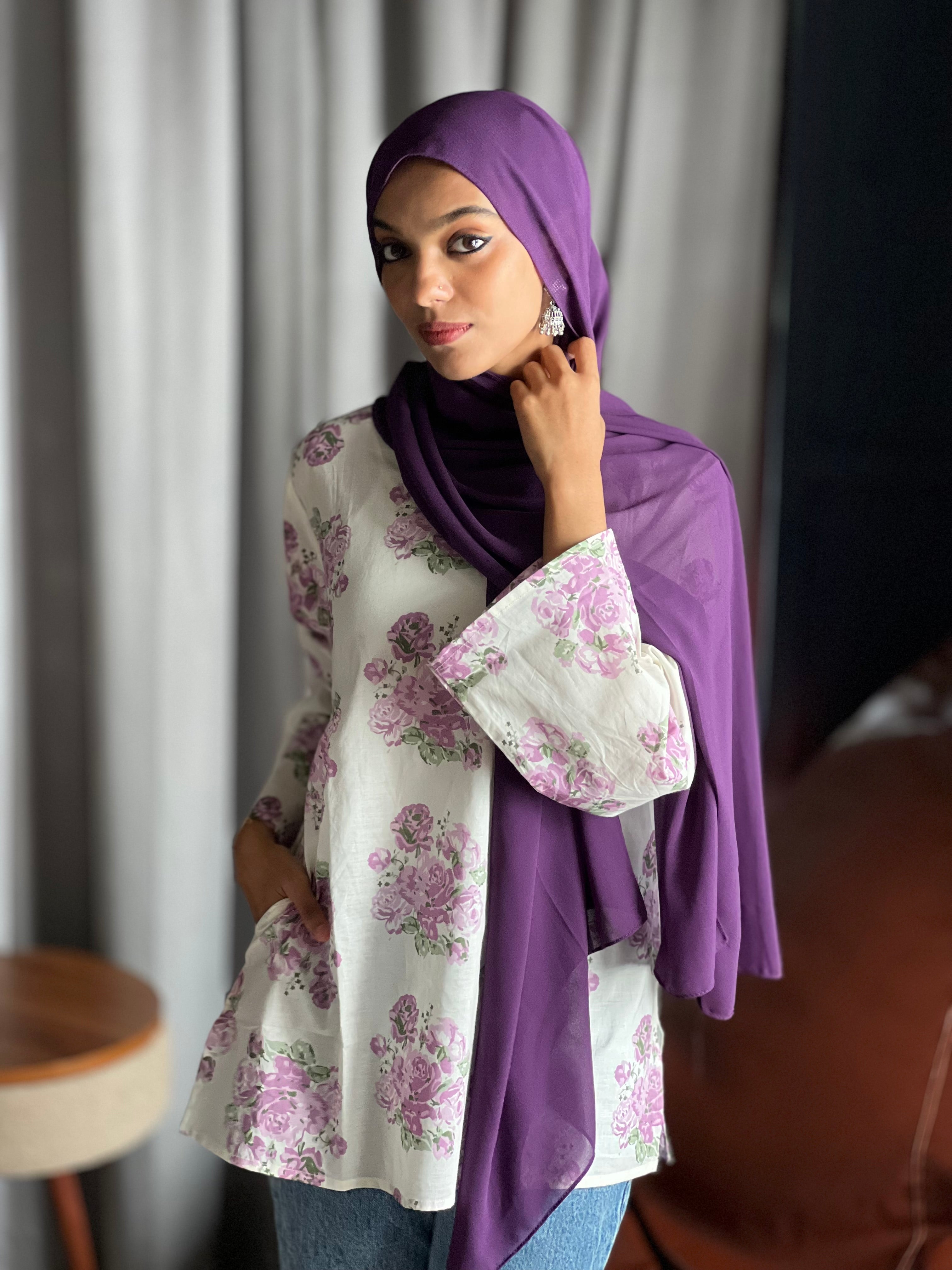 Lavender Floral Short Kurti