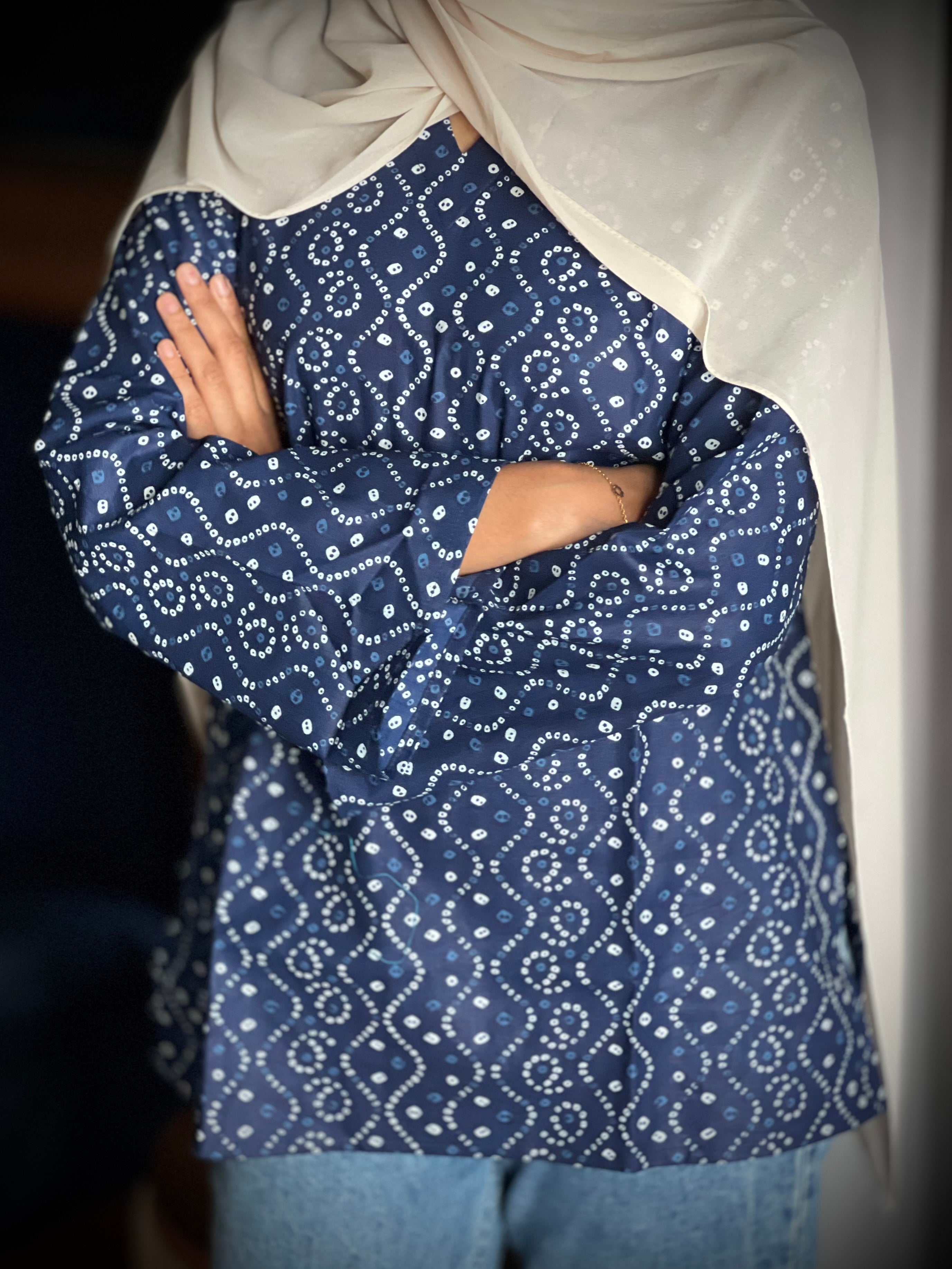 Neel Bandhej Cotton Straight Kurti