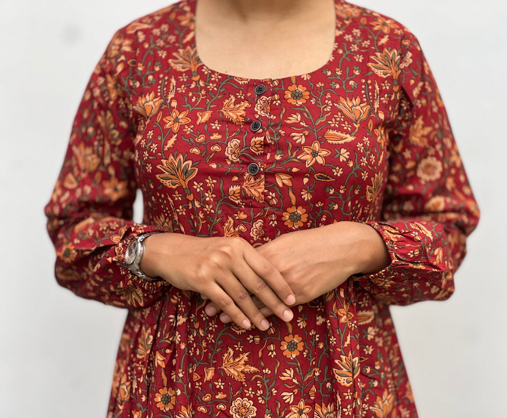 Gulnaar Maroon Floral Anarkali Kurti
