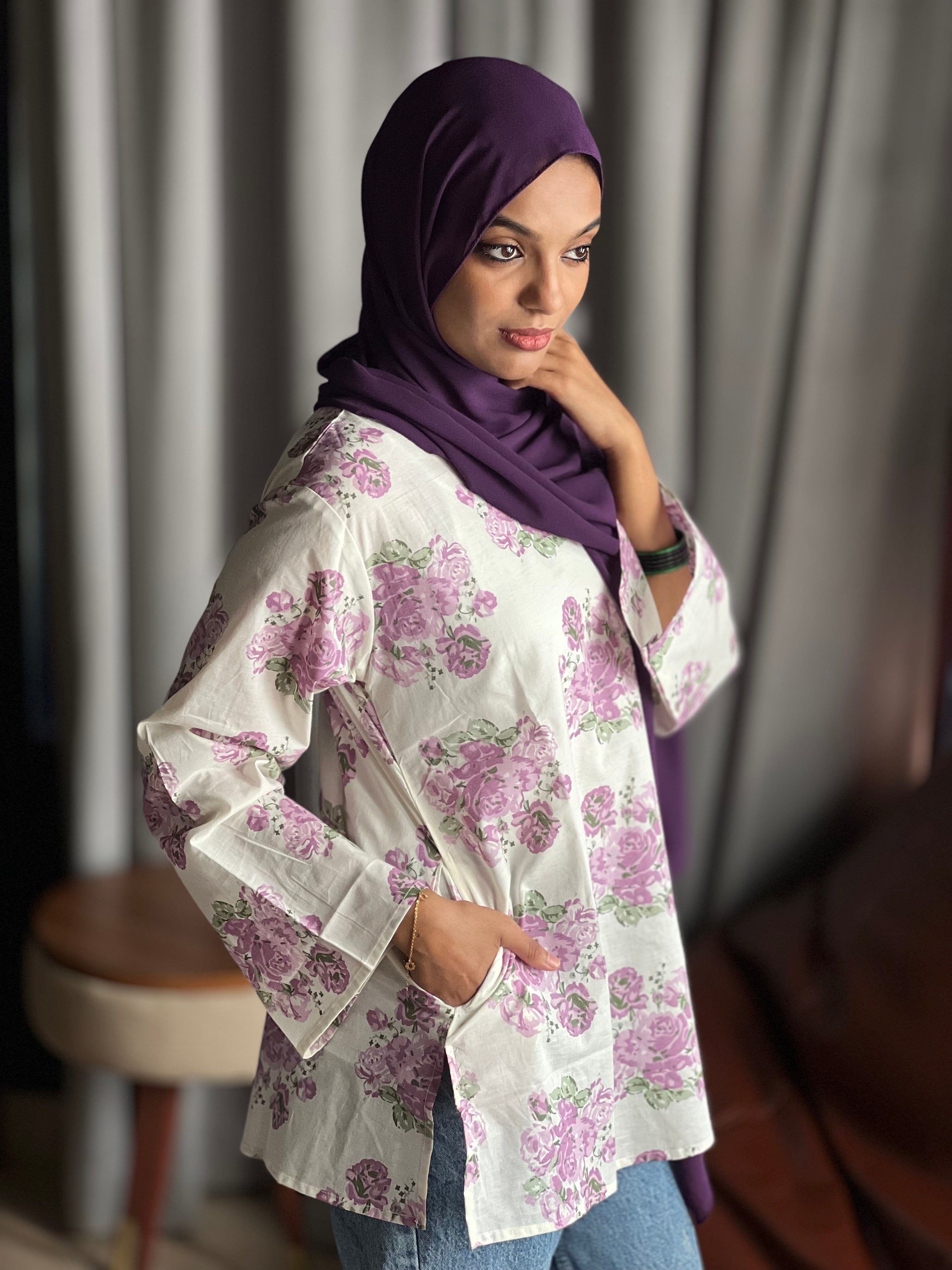 Lavender Floral Short Kurti