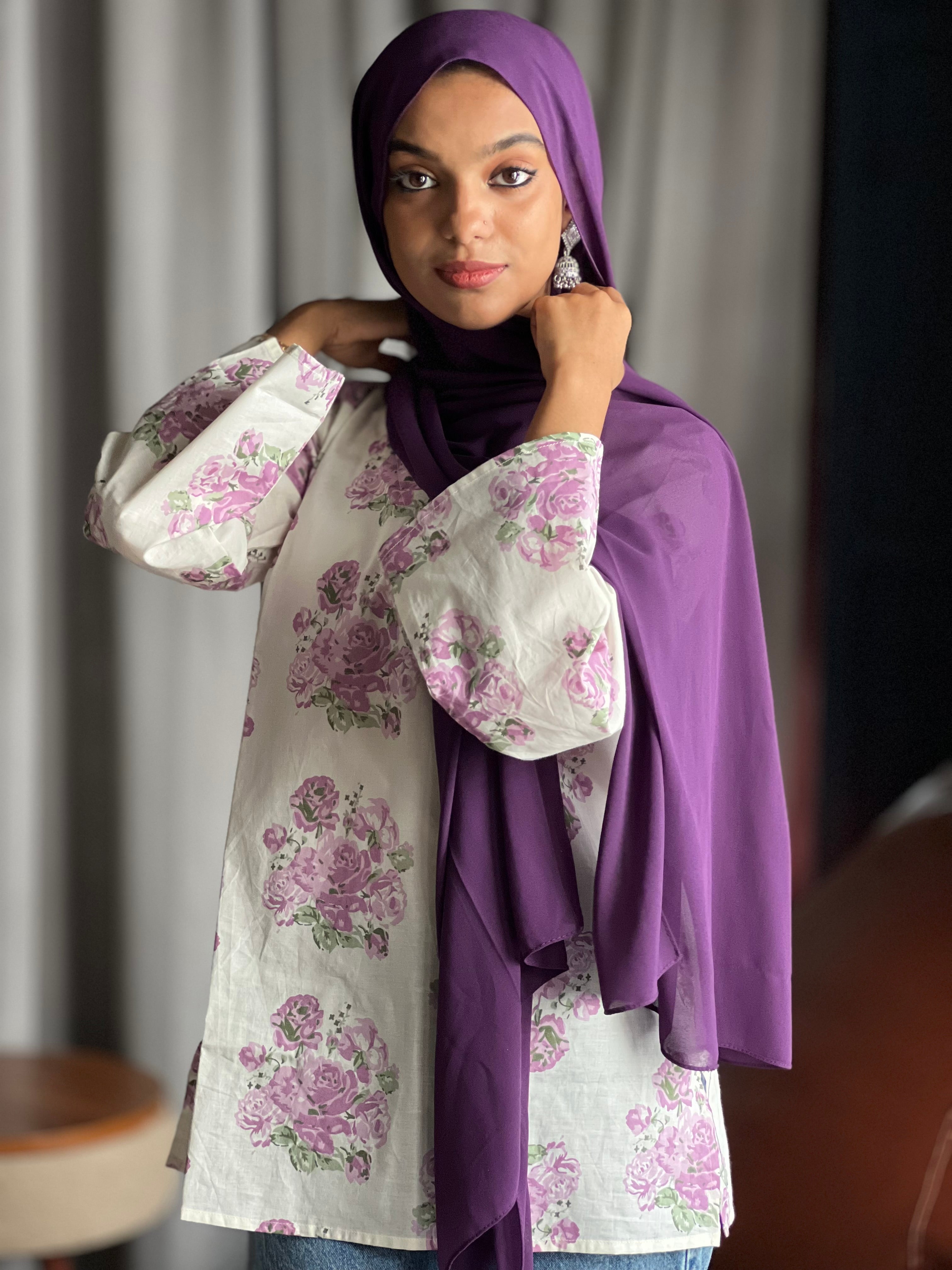 Lavender Floral Short Kurti