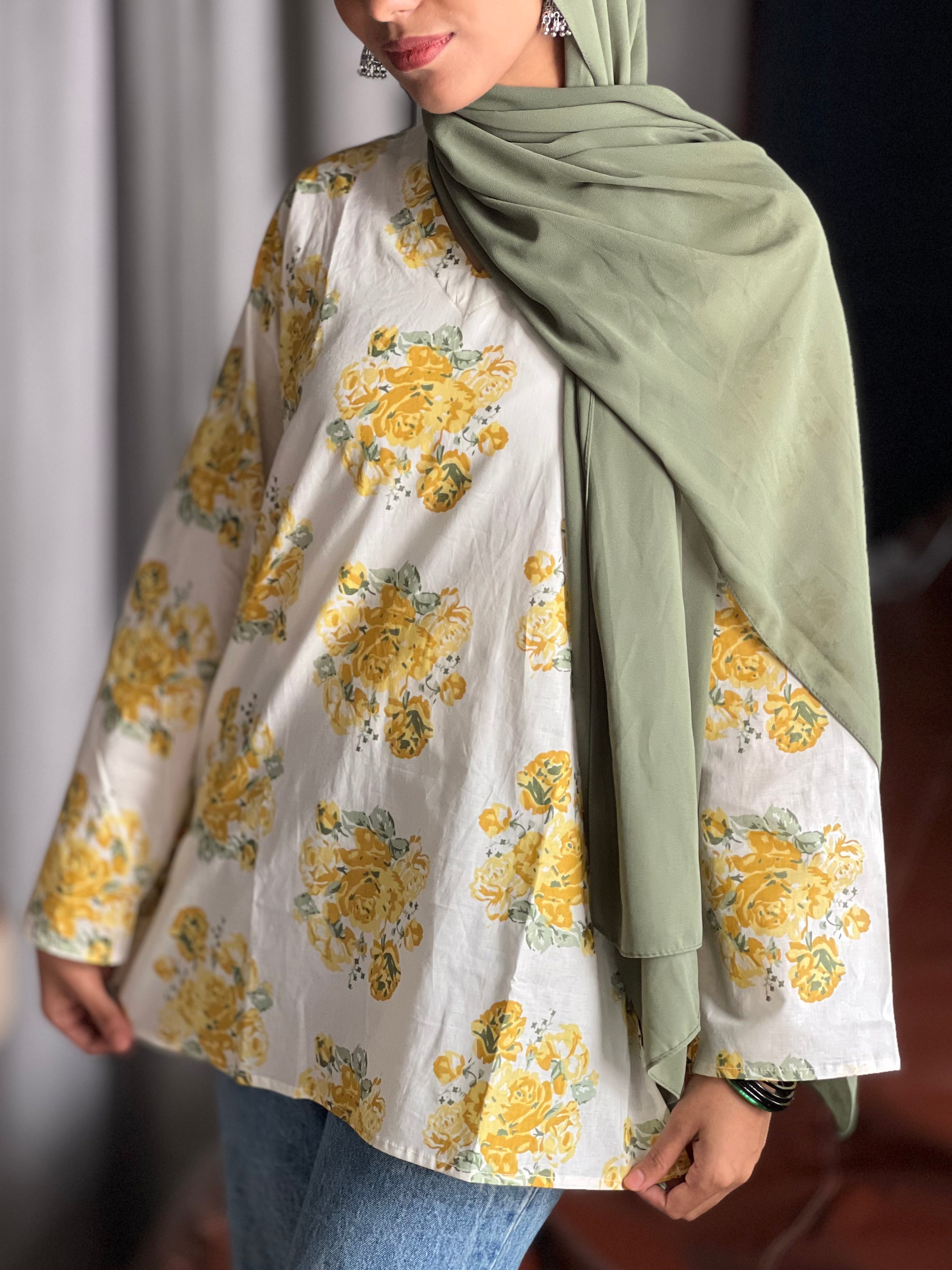 Yellow Floral Short Kurti