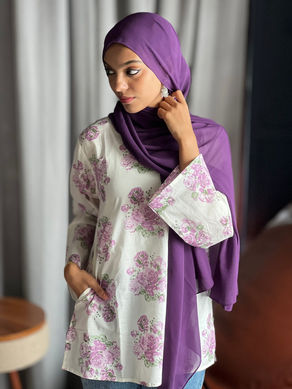 Lavender Floral Short Kurti