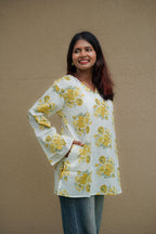 Yellow Floral Short Kurti