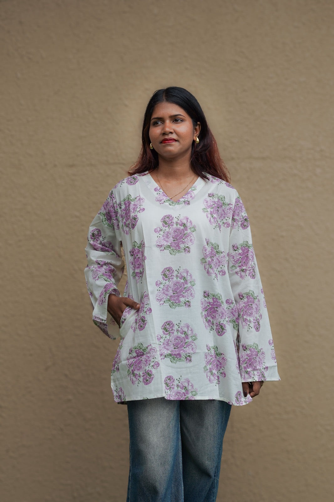 Lavender Floral Short Kurti