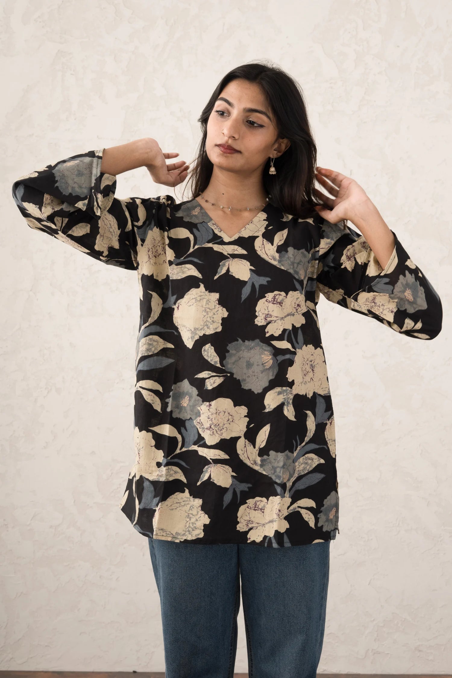 Black Garden Short Kurti