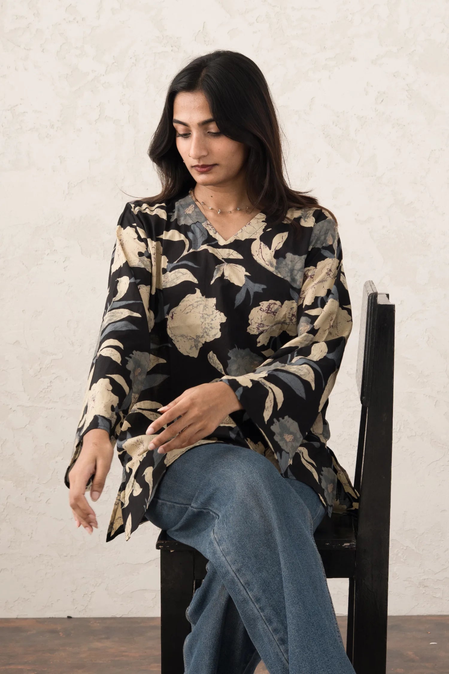 Black Garden Short Kurti