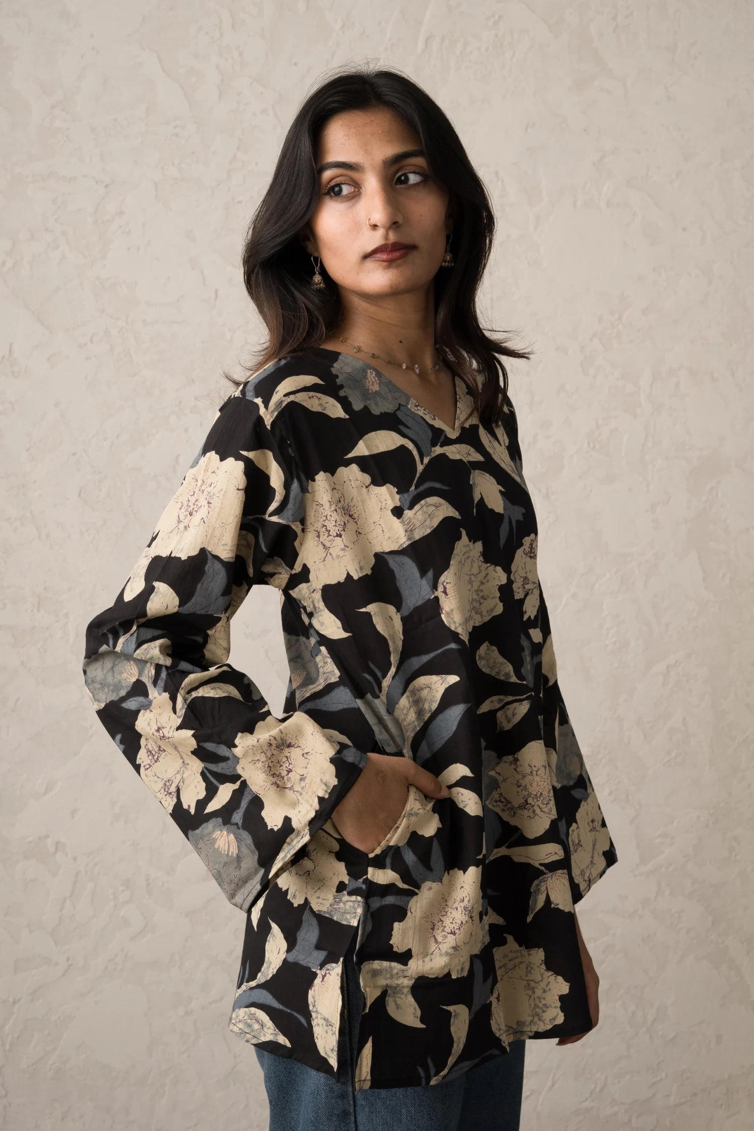 Black Garden Short Kurti