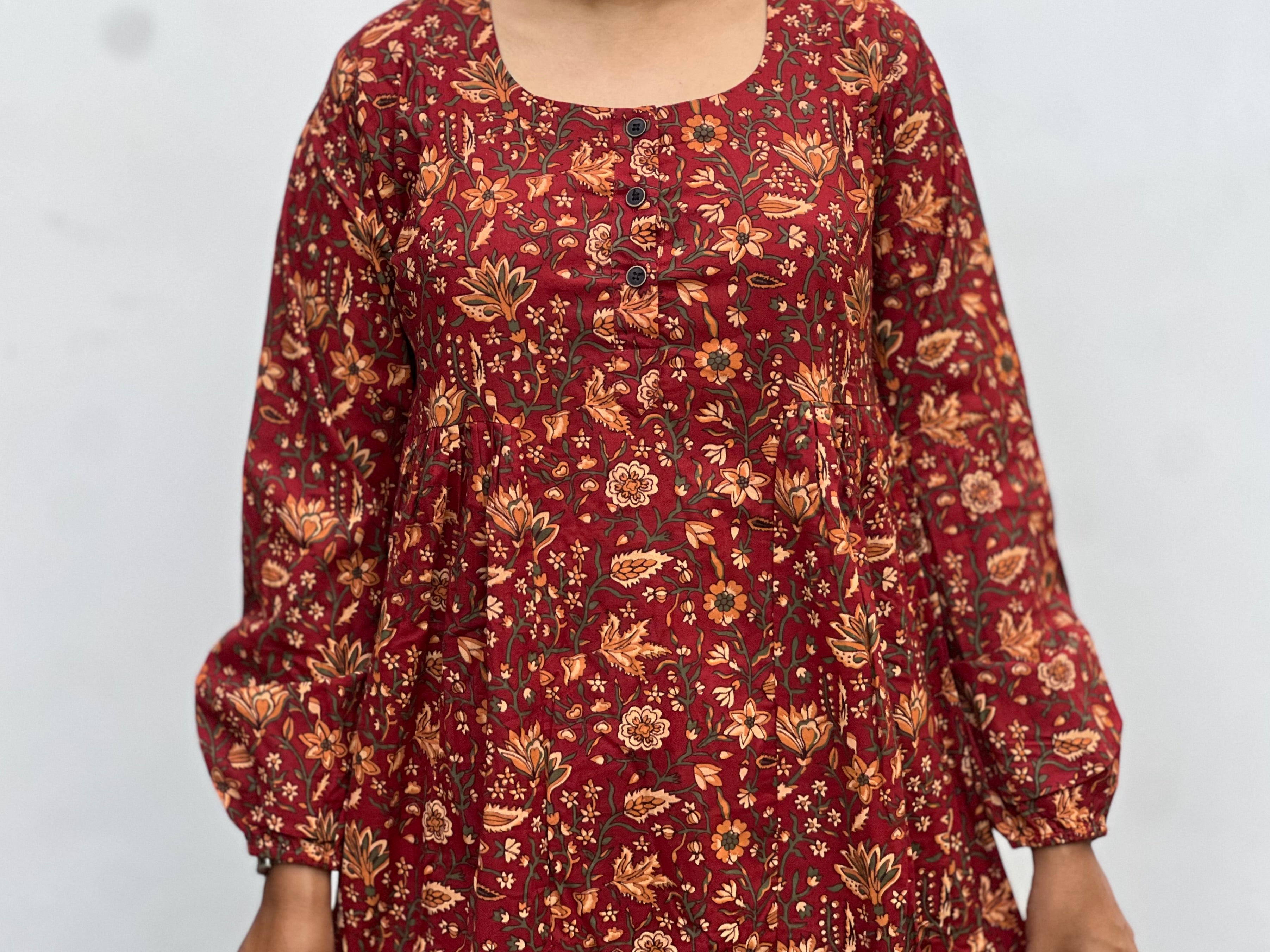 Gulnaar Maroon Floral Anarkali Kurti