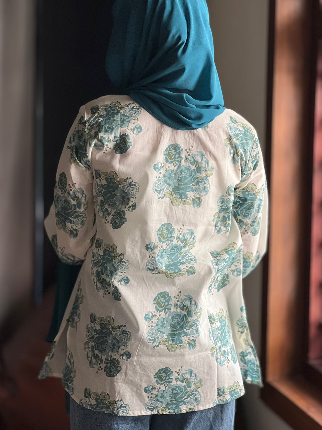 Aqua Green Floral Short Kurti
