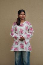 Pink Floral Short Kurti