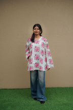 Pink Floral Short Kurti