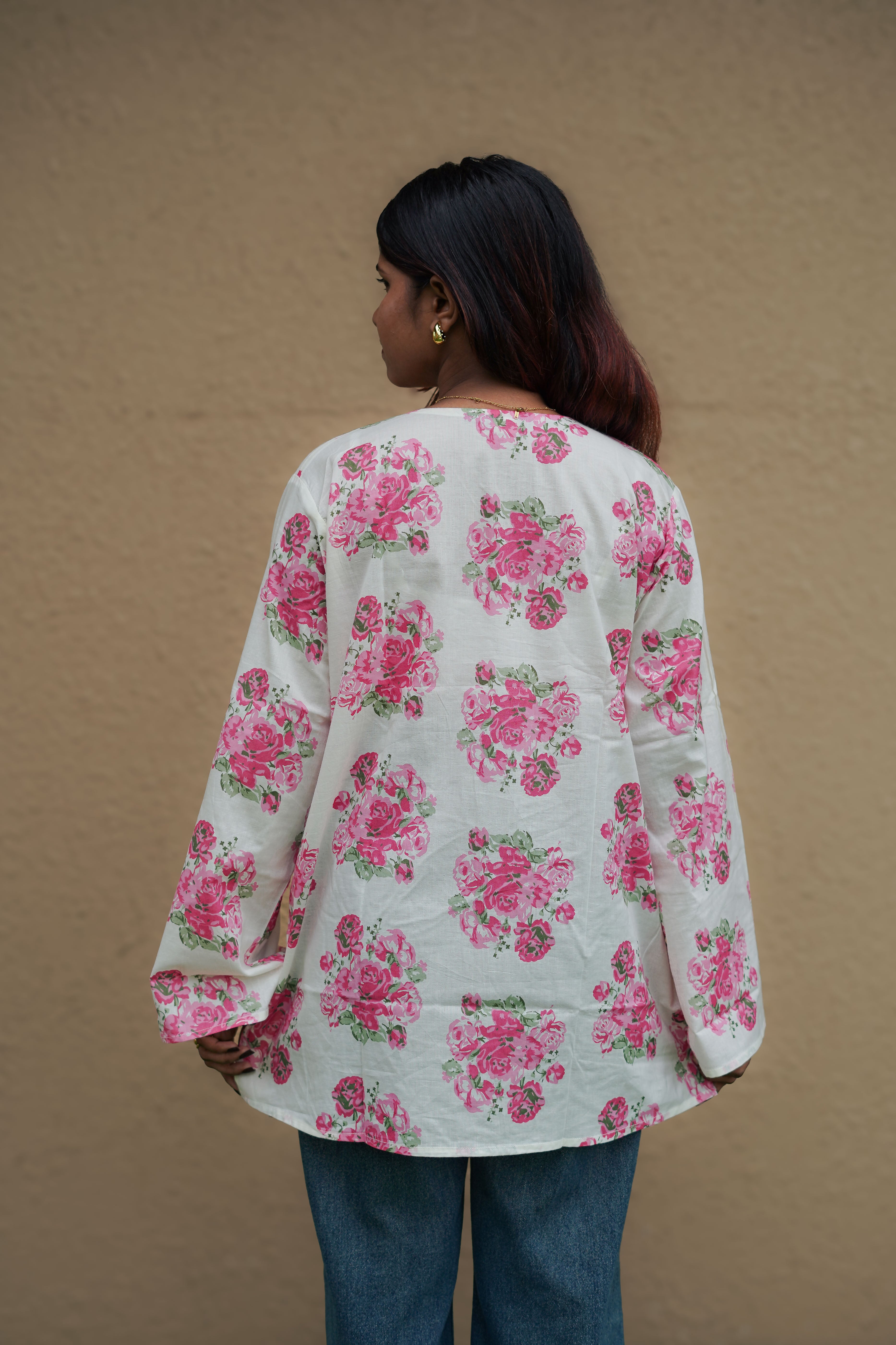 Pink Floral Short Kurti