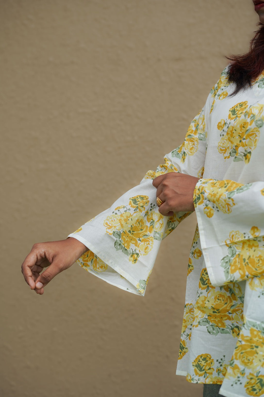 Yellow Floral Short Kurti