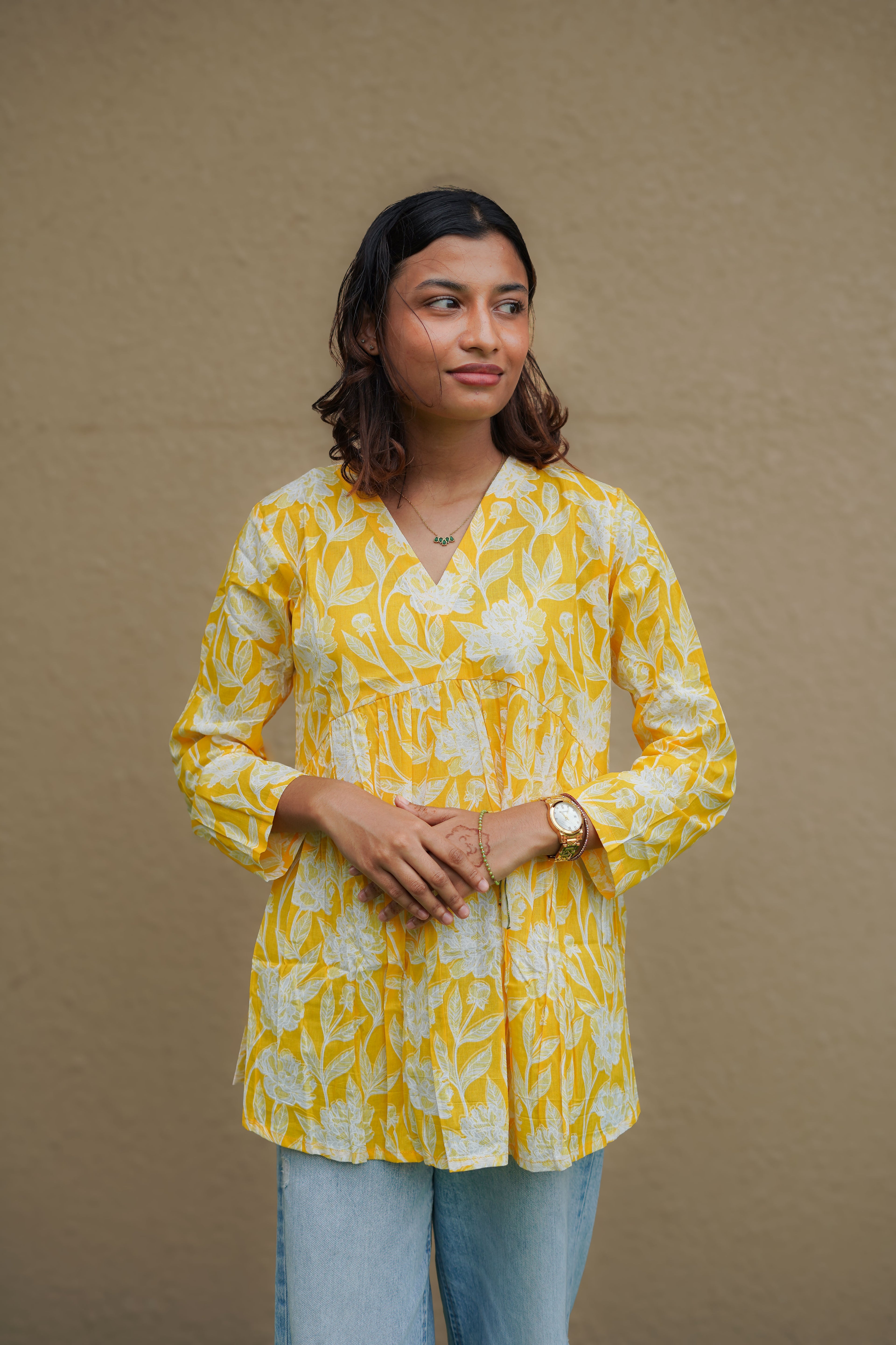 Sunshine Bloom Cotton Peplum Top