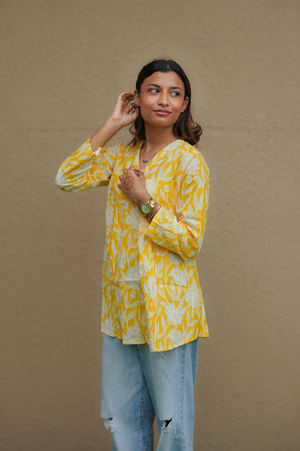 Sunshine Bloom Cotton Peplum Top