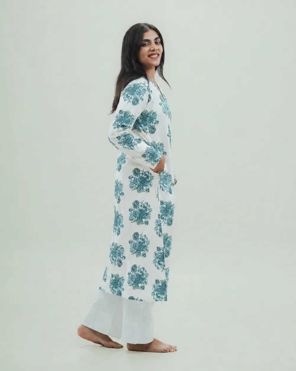 Blue Floral Long Kurti