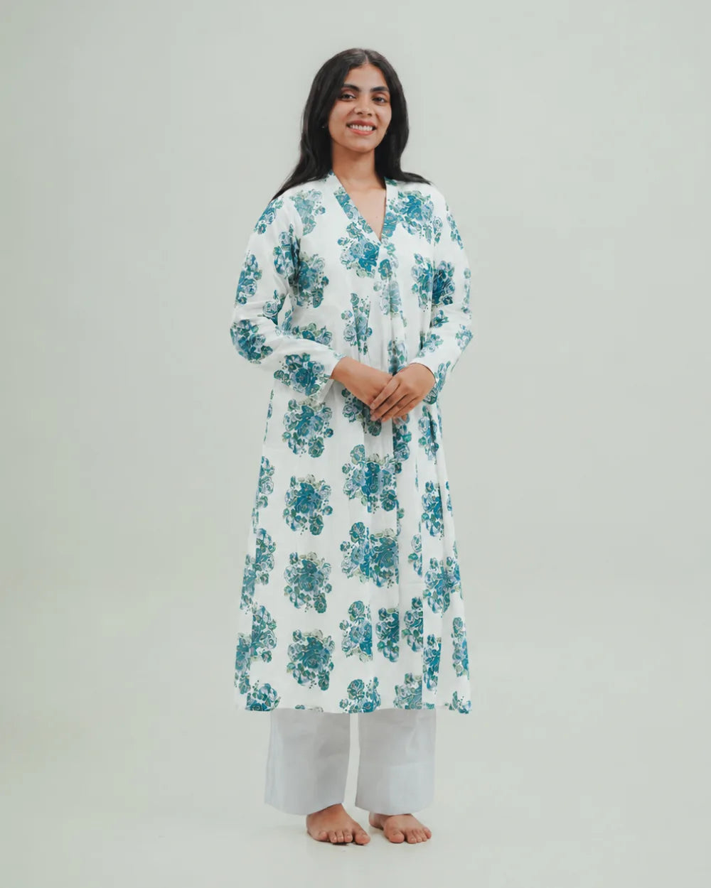 Blue Floral Long Kurti