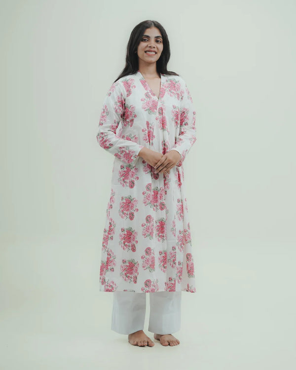 Pink Floral Long Kurti
