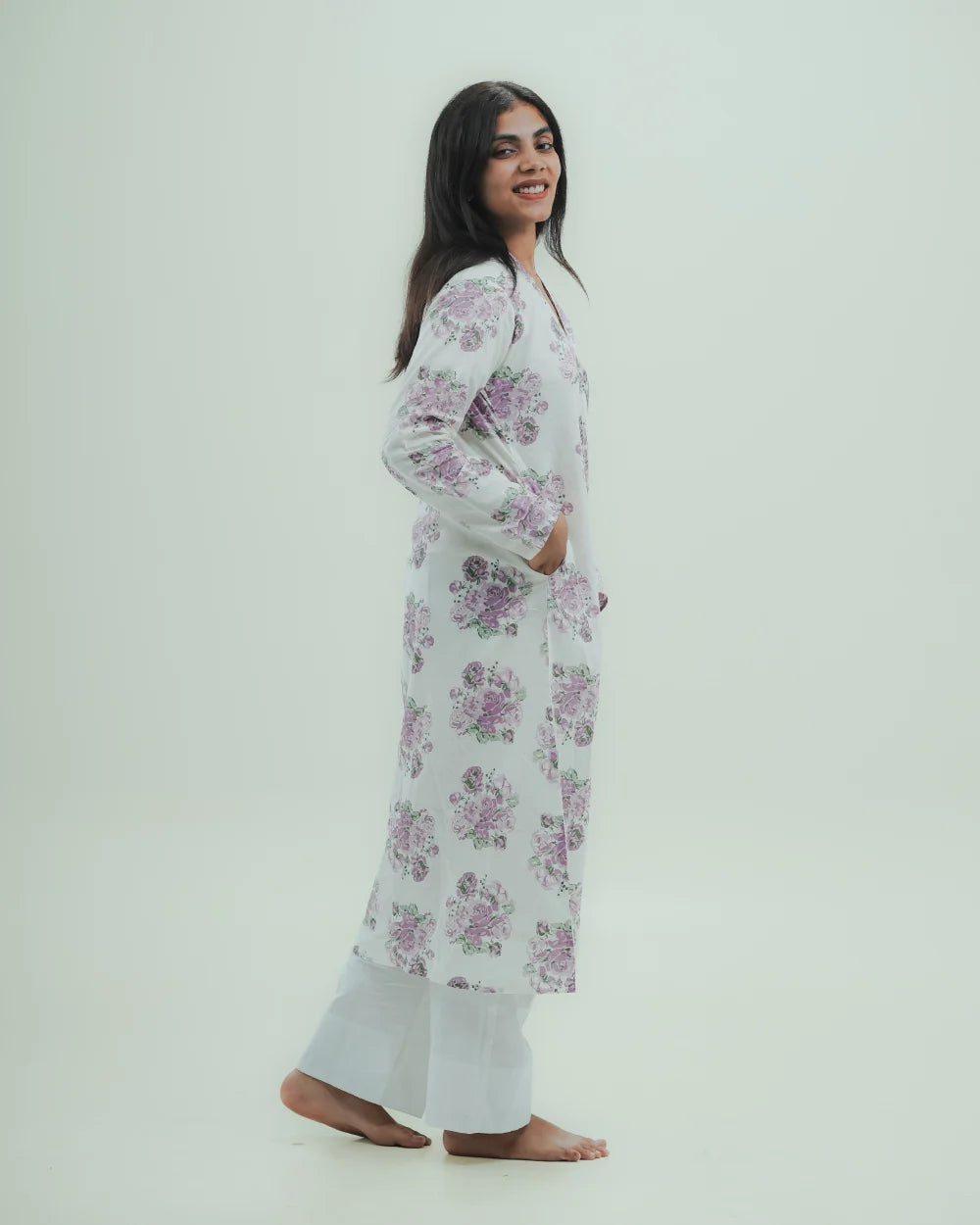 Purple Floral Long Kurti