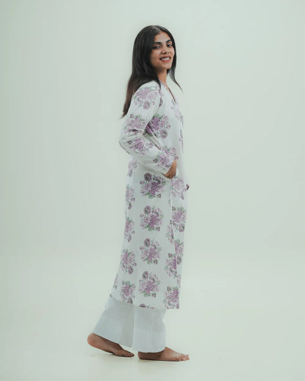 Purple Floral Long Kurti