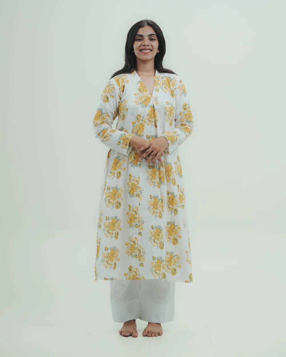 Yellow Floral Long Kurti