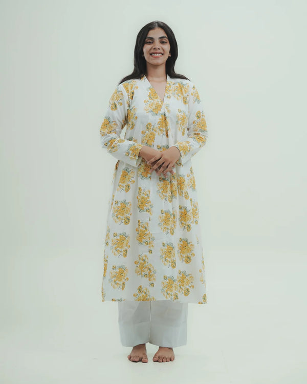 Yellow Floral Long Kurti
