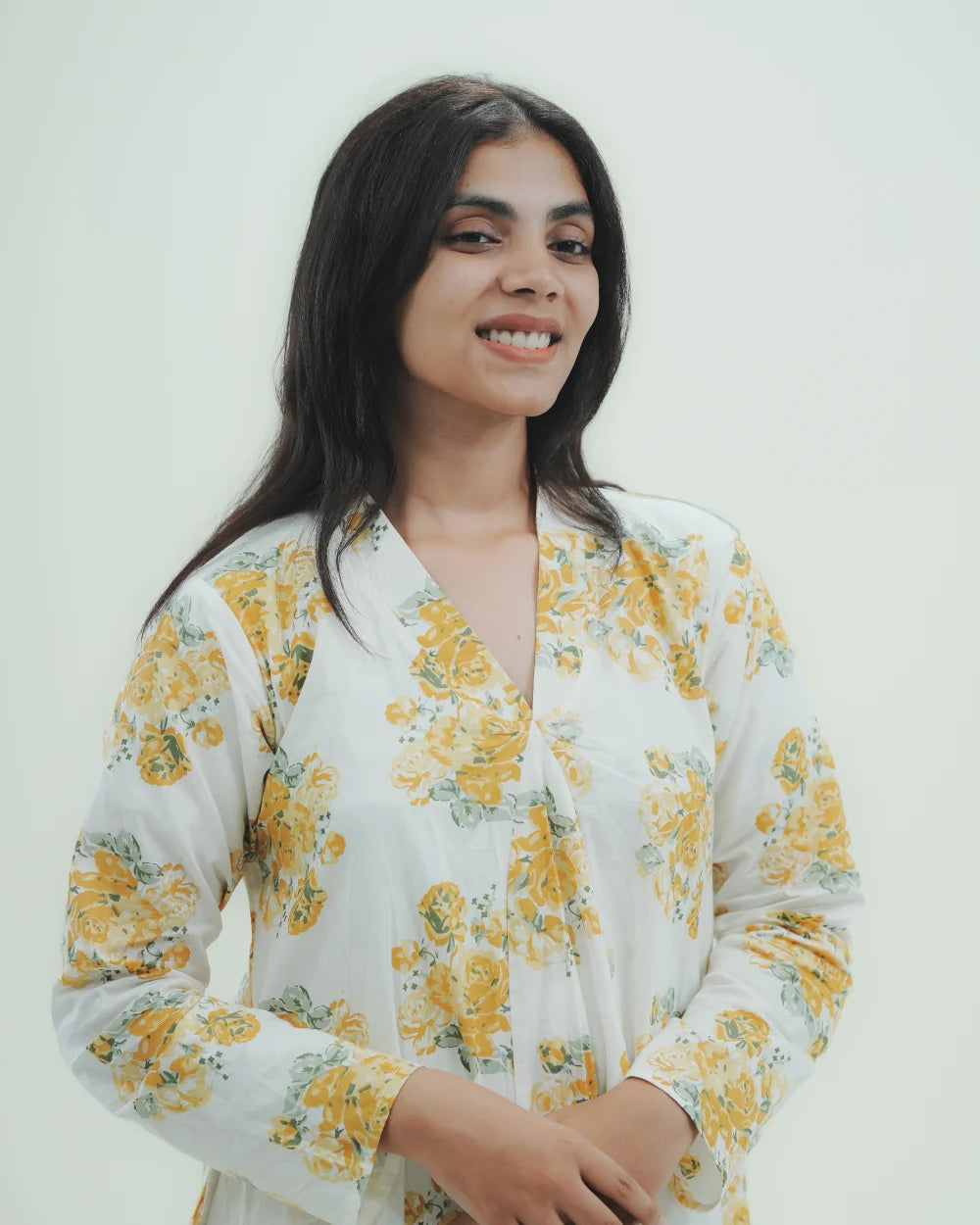 Yellow Floral Long Kurti