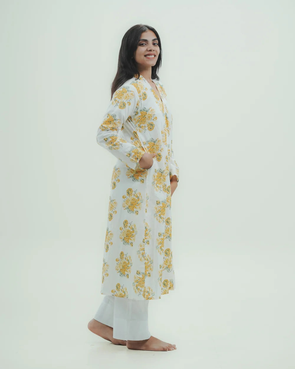 Yellow Floral Long Kurti