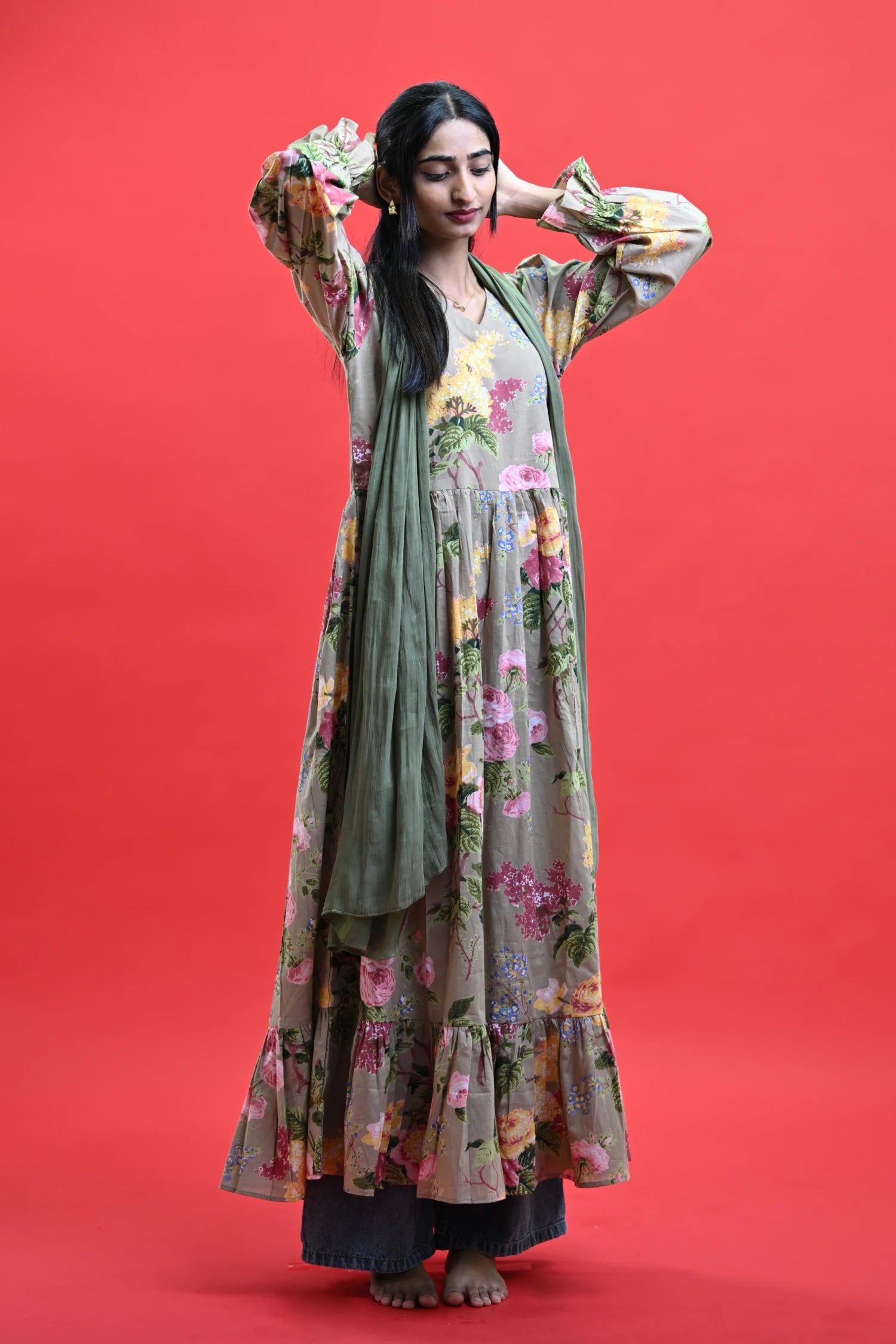 Olive Bloom Long Kurti
