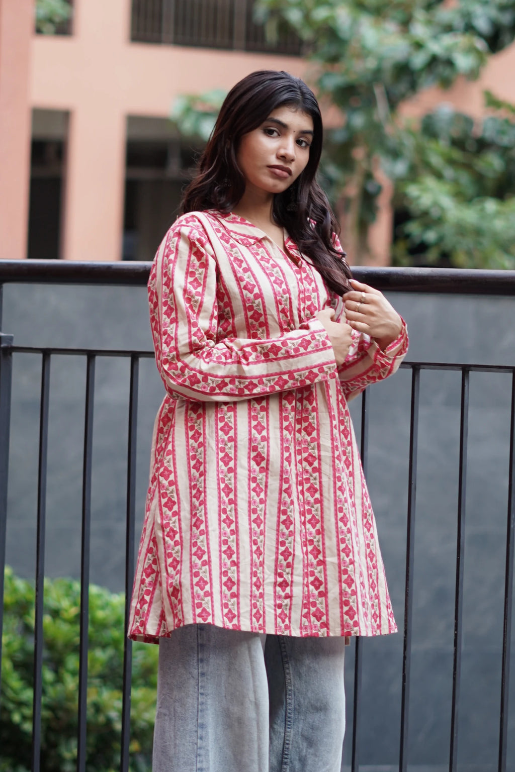 Stripe and Bloom Short Kurti