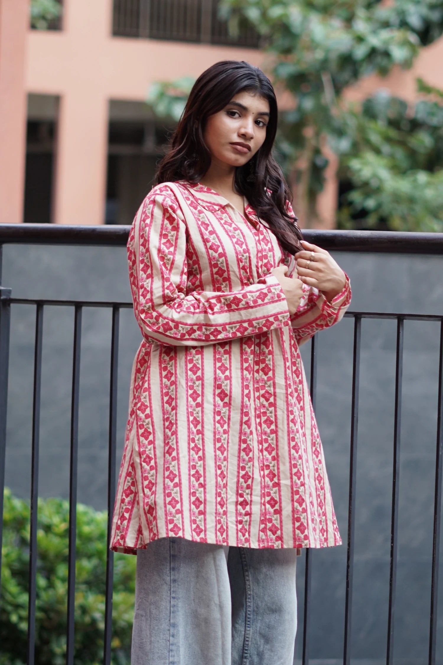 Stripe and Bloom Short Kurti