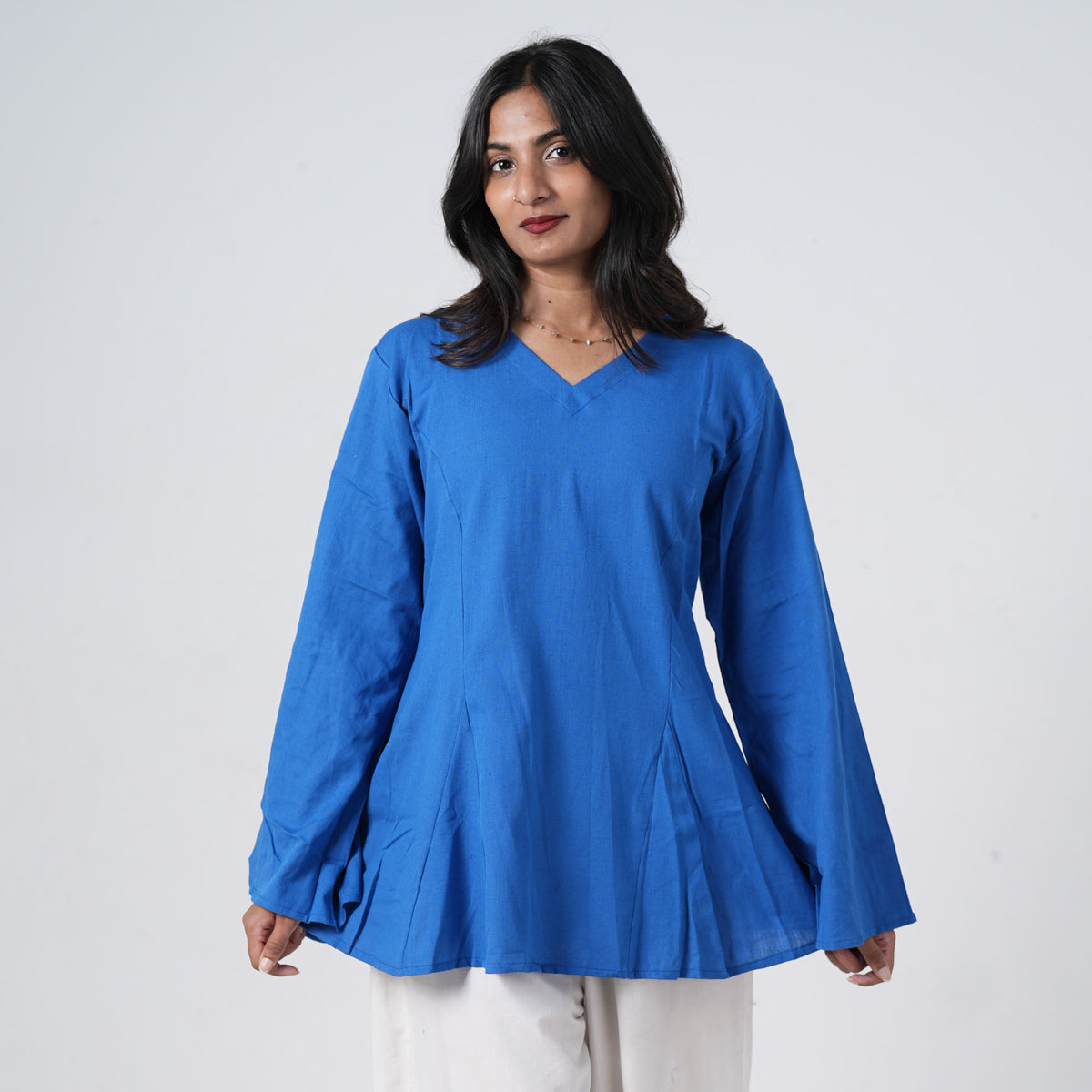 Fiza Corset Kurti featuring long sleeves in royal blue fabric