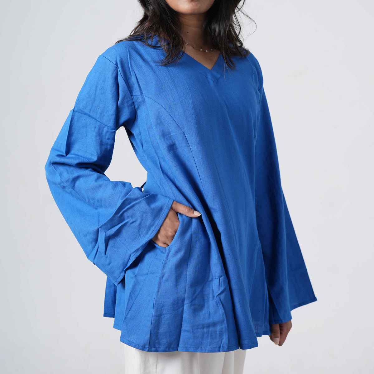 Fiza Corset Kurti in royal blue featuring a flared design and stylish lace-up back detail
