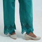 Teal Green Embroidered Palazzo Pants