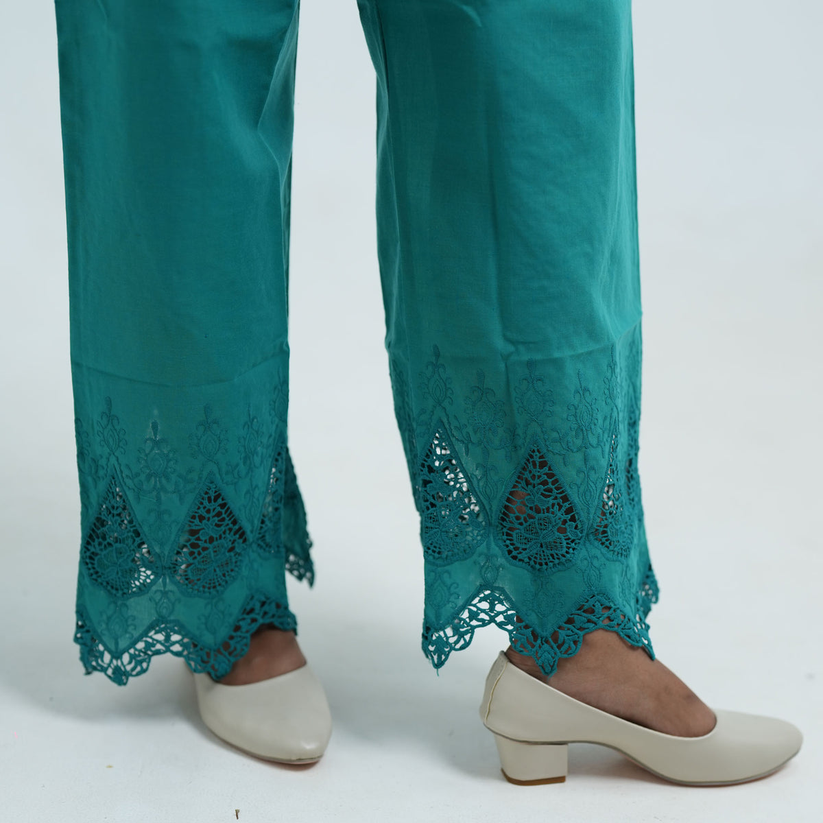 Teal Green Embroidered Palazzo Pants