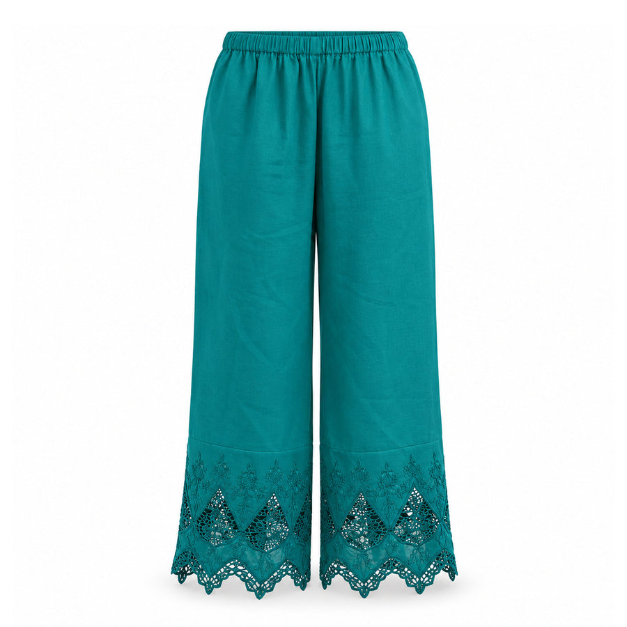 Teal Green Embroidered Palazzo Pants