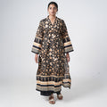 Kaala Rang black floral printed long kurti for women with beige patterns