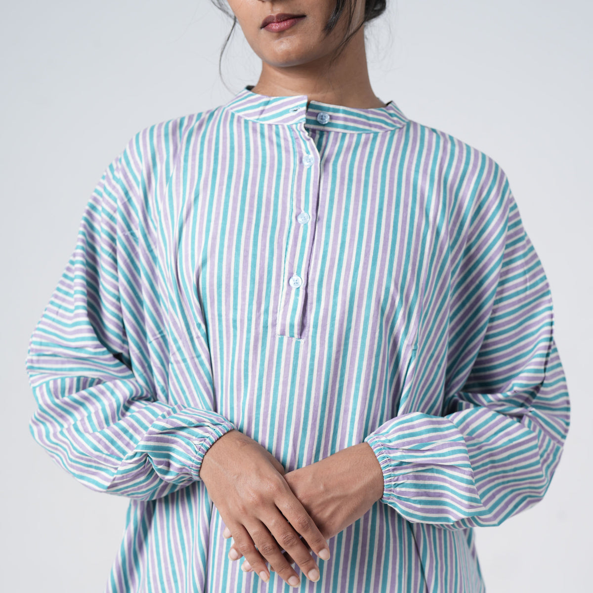 Mint Lane Oversized Shirt featuring long sleeves with striped panels and elasticated cuffs