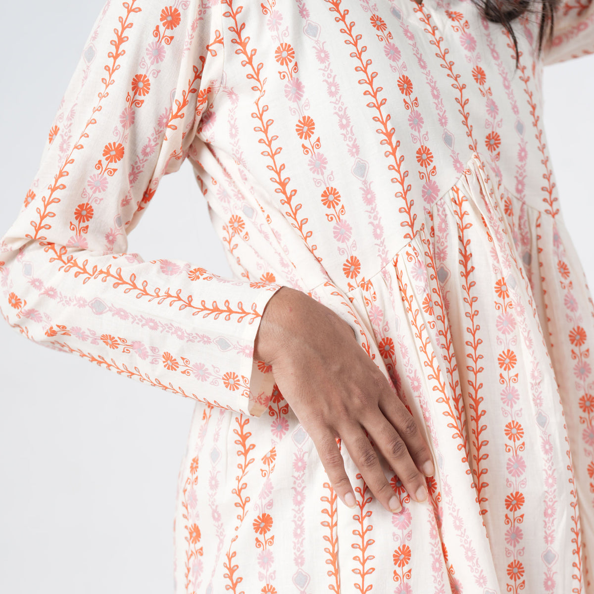 Mogra white flared kurti for women with side pockets
