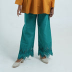 Teal Green Embroidered Palazzo Pants
