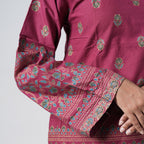 Rubi maroon kurti with wide sleeves and intricate multicolour printed borders