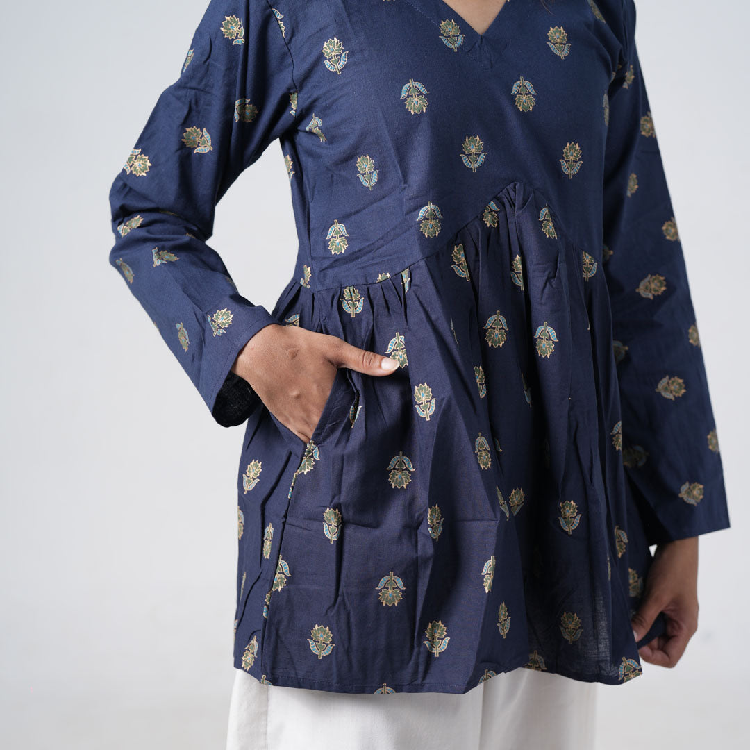 Sapphire blue flared kurti for women with side pockets