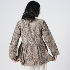 Back view of Sukoon printed flared kurti for women with paisley patterns