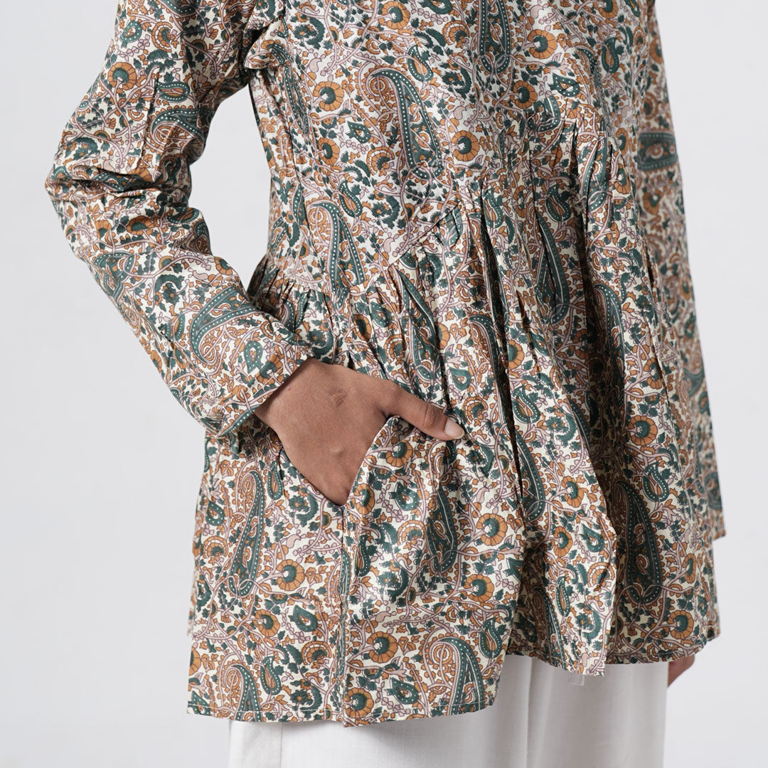 Sukoon printed flared kurti for women with side pockets