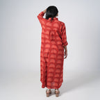 Back view of Sun Rise red long shirt with geometric arch prints